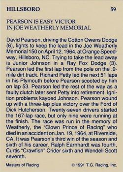 1991-92 TG Racing Masters of Racing Update #59 David Pearson / Junior Johnson / Richard Petty Back