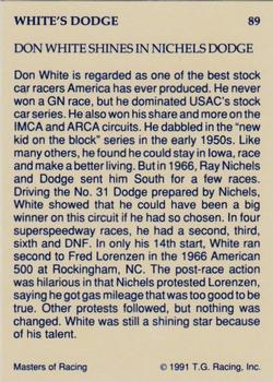 1991-92 TG Racing Masters of Racing Update #89 Don White Back