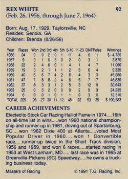 1991-92 TG Racing Masters of Racing Update #92 Rex White Back