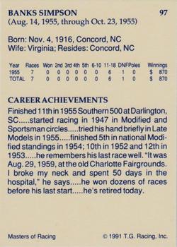 1991-92 TG Racing Masters of Racing Update #97 Banks Simpson Back
