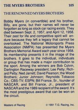 1991-92 TG Racing Masters of Racing Update #105 Bobby Myers/Billy Myers Back