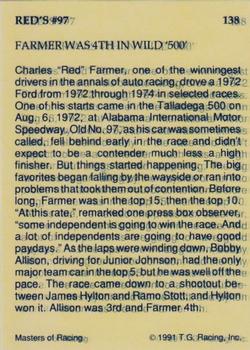 1991-92 TG Racing Masters of Racing Update #138 Red Farmer's Car Back