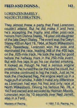 1991-92 TG Racing Masters of Racing Update #143 Fred Lorenzen Back