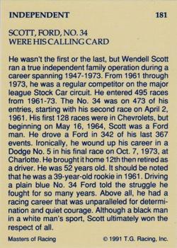 1991-92 TG Racing Masters of Racing Update #181 Wendell Scott's Car Back