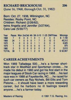 1991-92 TG Racing Masters of Racing Update #206 Richard Brickhouse Back
