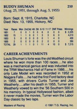 1991-92 TG Racing Masters of Racing Update #210 Buddy Shuman Back