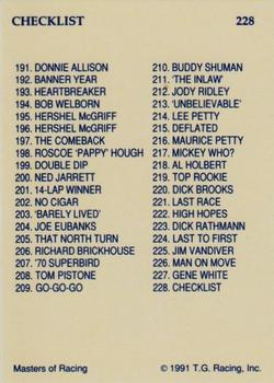 1991-92 TG Racing Masters of Racing Update #228 Skyboxes 1953 - Checklist Back