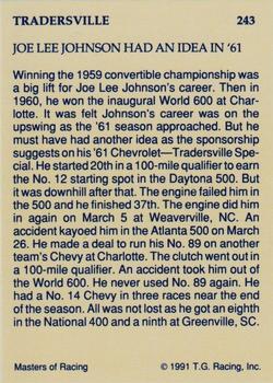 1991-92 TG Racing Masters of Racing Update #243 Joe Lee Johnson Back