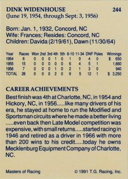 1991-92 TG Racing Masters of Racing Update #244 Dink Widenhouse Back