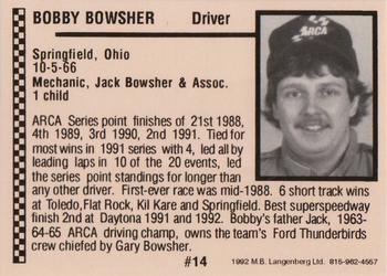 1992 Langenberg ARCA/Flash #14 Bobby Bowsher Back