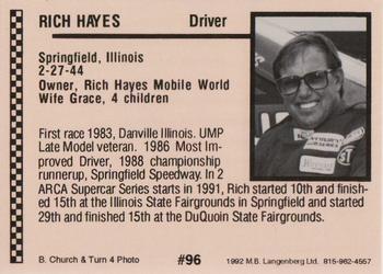 1992 Langenberg ARCA/Flash #96 Rich Hayes Back