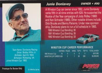1994 Power #NNO Junie Donlavey Back