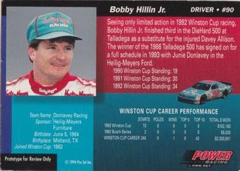 1994 Power #NNO Bobby Hillin Jr. Back
