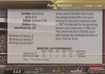 1994 Power #113 Felix Sabates Back