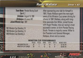 1994 Power #123 Rusty Wallace Back