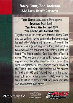 1994 Power Preview #17 Harry Gant / Leo Jackson Back