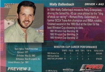 1994 Power Preview #3 Wally Dallenbach Jr. Back