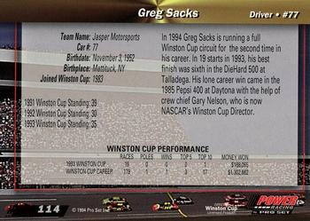 1994 Power - Gold Cup '94 #114 Greg Sacks Back