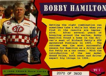 1996 Traks Review & Preview - Triple-Chase Gold #TC 7 Bobby Hamilton Back