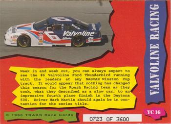 1996 Traks Review & Preview - Triple-Chase Gold #TC 16 Valvoline Racing Back