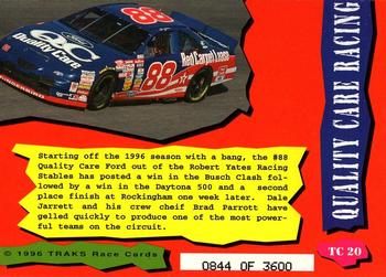 1996 Traks Review & Preview - Triple-Chase Gold #TC 20 Quality Care Racing Back