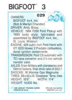 1988 Leesley Bigfoot #029 Bigfoot 3 Back