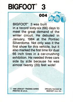1988 Leesley Bigfoot #004 Bigfoot 3 Back
