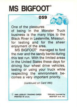 1988 Leesley Bigfoot #059 Ms. Bigfoot Back