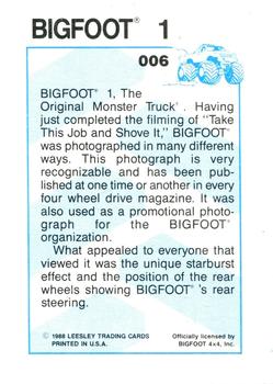 1988 Leesley Bigfoot #006 Bigfoot 1 Back