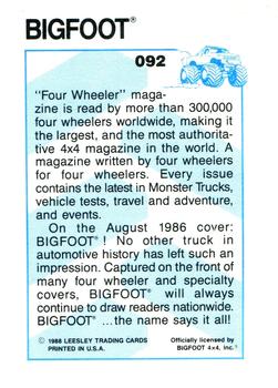 1988 Leesley Bigfoot #092 Bigfoot Tundra on August 1986 Four Wheeler Magazine cover Back