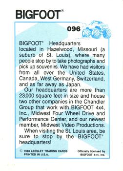 1988 Leesley Bigfoot #096 Bigfoot Headquarters Back