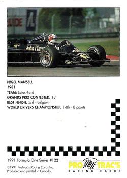 1991 ProTrac's Formula One #122 Nigel Mansell Back