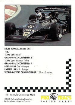 1991 ProTrac's Formula One #124 Nigel Mansell Back