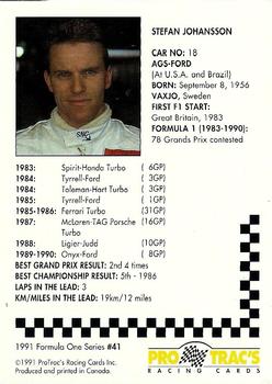 1991 ProTrac's Formula One #41 Stefan Johansson Back