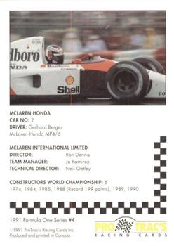 1991 ProTrac's Formula One #4 McLaren MP4/6 Back