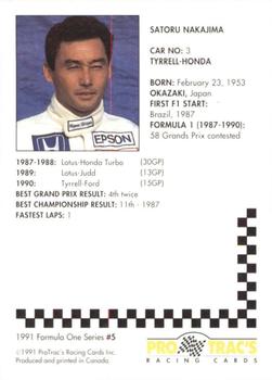 1991 ProTrac's Formula One #5 Satoru Nakajima Back