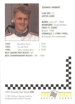 1991 ProTrac's Formula One #30 Johnny Herbert Back