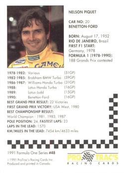 1991 ProTrac's Formula One #48 Nelson Piquet Back