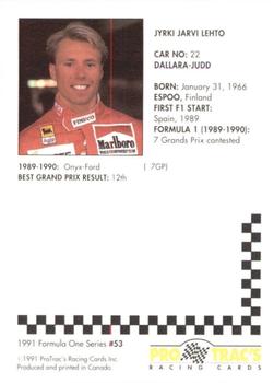 1991 ProTrac's Formula One #53 Jyrki Jarvilehto Back