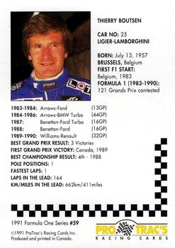 1991 ProTrac's Formula One #59 Thierry Boutsen Back