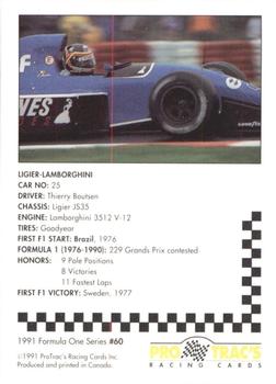 1991 ProTrac's Formula One #60 Ligier JS35 Back