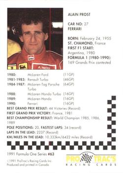 1991 ProTrac's Formula One #63 Alain Prost Back