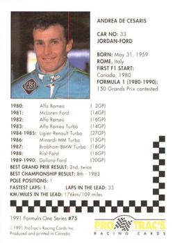 1991 ProTrac's Formula One #75 Andrea de Cesaris Back