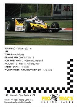 1991 ProTrac's Formula One #109 Alain Prost Back
