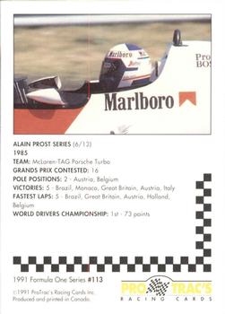 1991 ProTrac's Formula One #113 Alain Prost Back