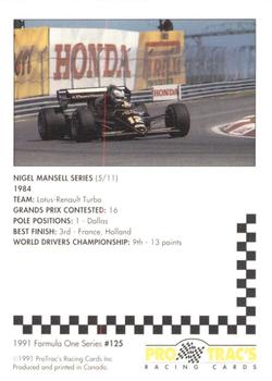 1991 ProTrac's Formula One #125 Nigel Mansell Back