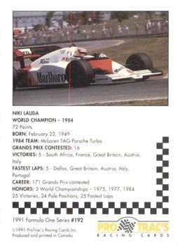 1991 ProTrac's Formula One #192 Niki Lauda Back