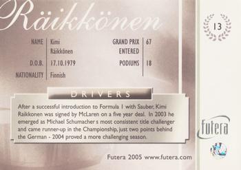 2005 Futera Grand Prix #13 Kimi Raikkonen Back