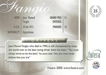 2005 Futera Grand Prix #25 Juan Manuel Fangio Back