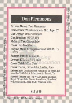 1993 Advanced Images Quick Eight  #16 Don Plemmons's Car Back